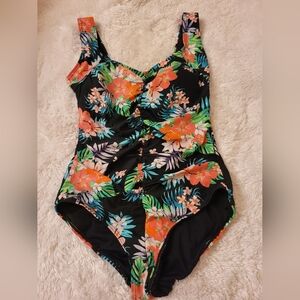 Unique vintage style pin-up byron blue one piece swimsuit